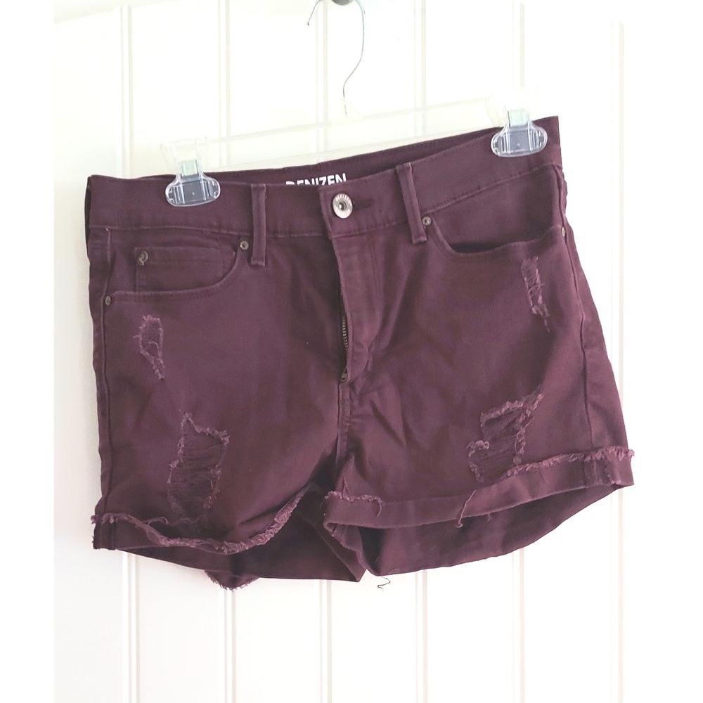 DENIZEN from Levi's High Rise Shortie Burgundy Distressed Cuffed Denim Shorts